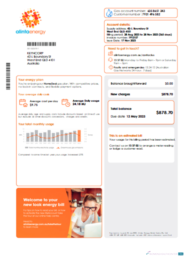 Download Alinta energy gas utility business bill, page 1, SCR Photoshop template